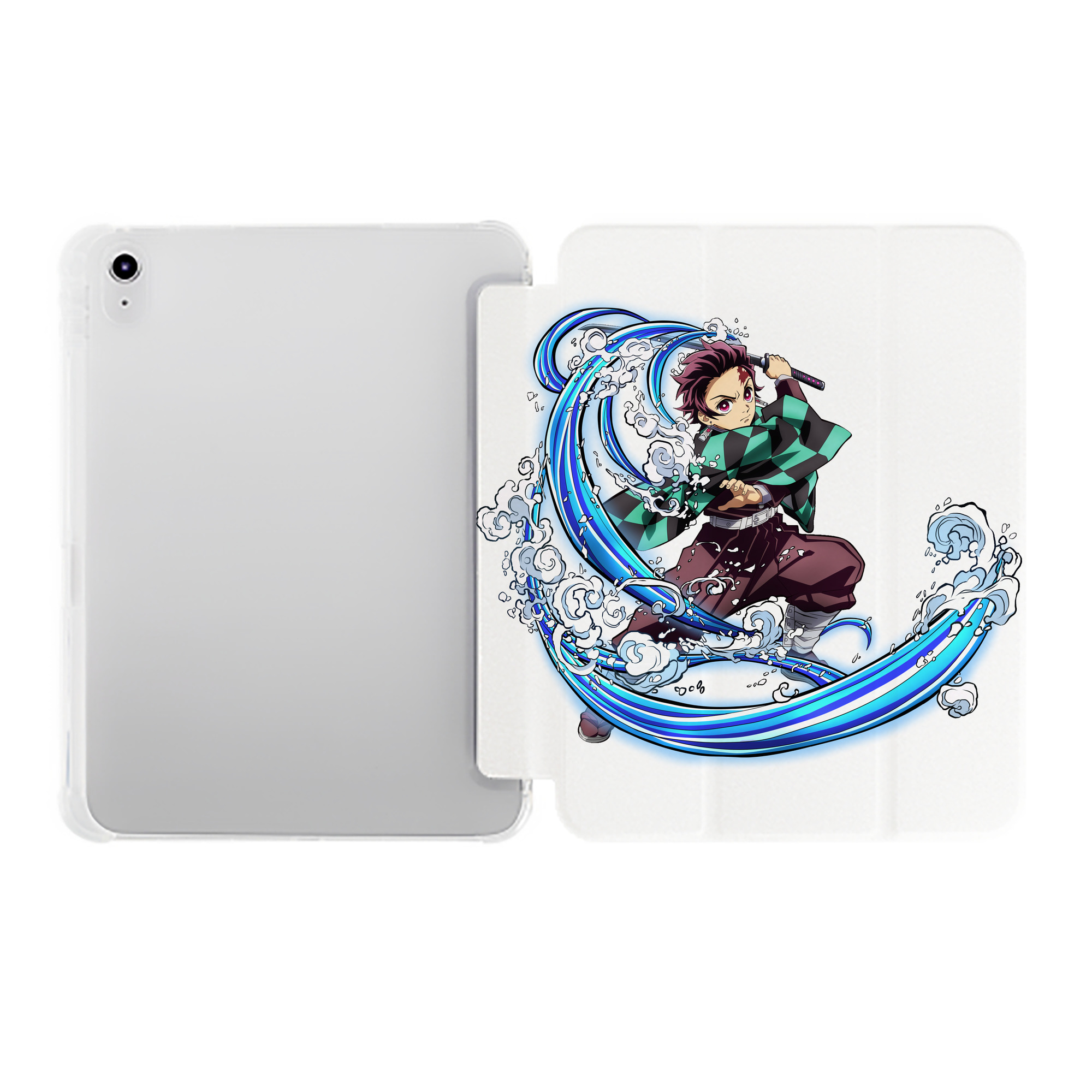 （画像用） 鬼滅の刃 竈門 炭治郎／かまど たんじろう Kamado Tanjirou IPad ケース ペン収納付き 三つ折りスタンド PUレザー×シリコン 対応機種9.5/10.5/10.9インチ